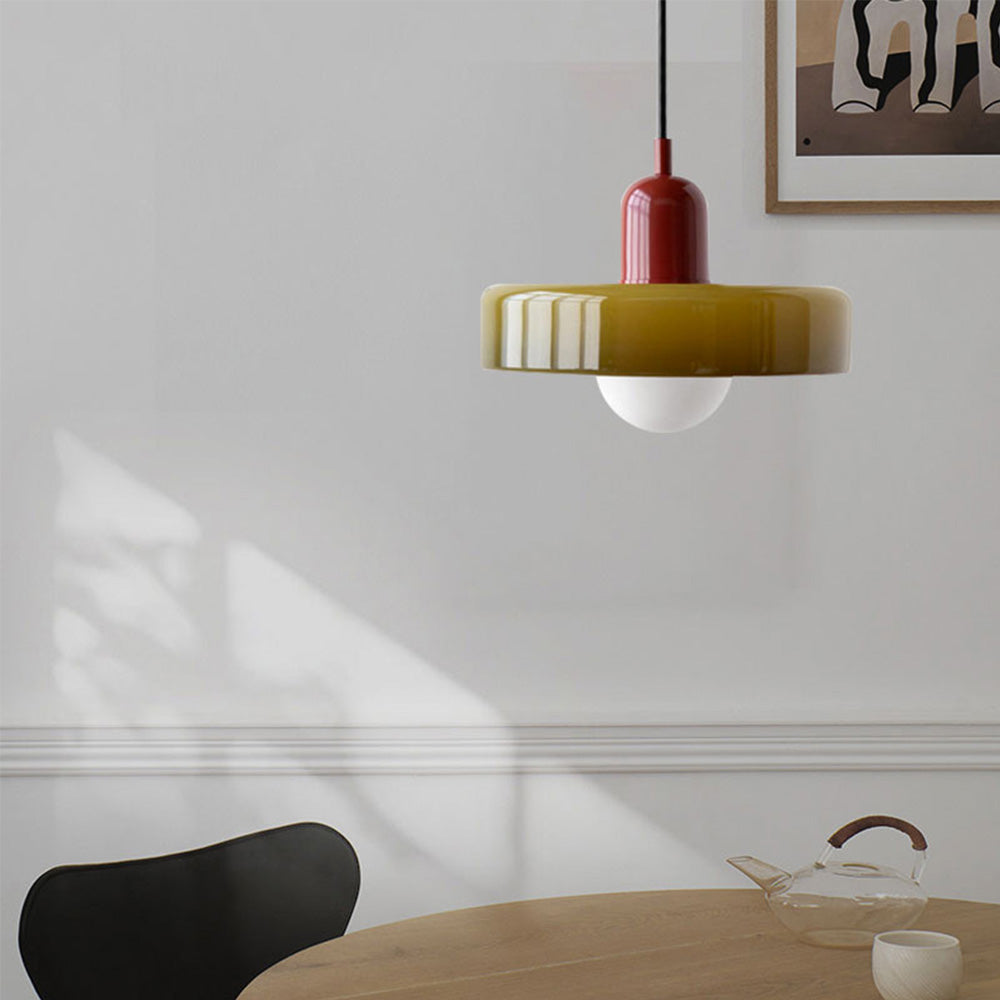 LuminoBau – Suspension Bauhaus en Verre Coloré, Design Moderne, Intérieur