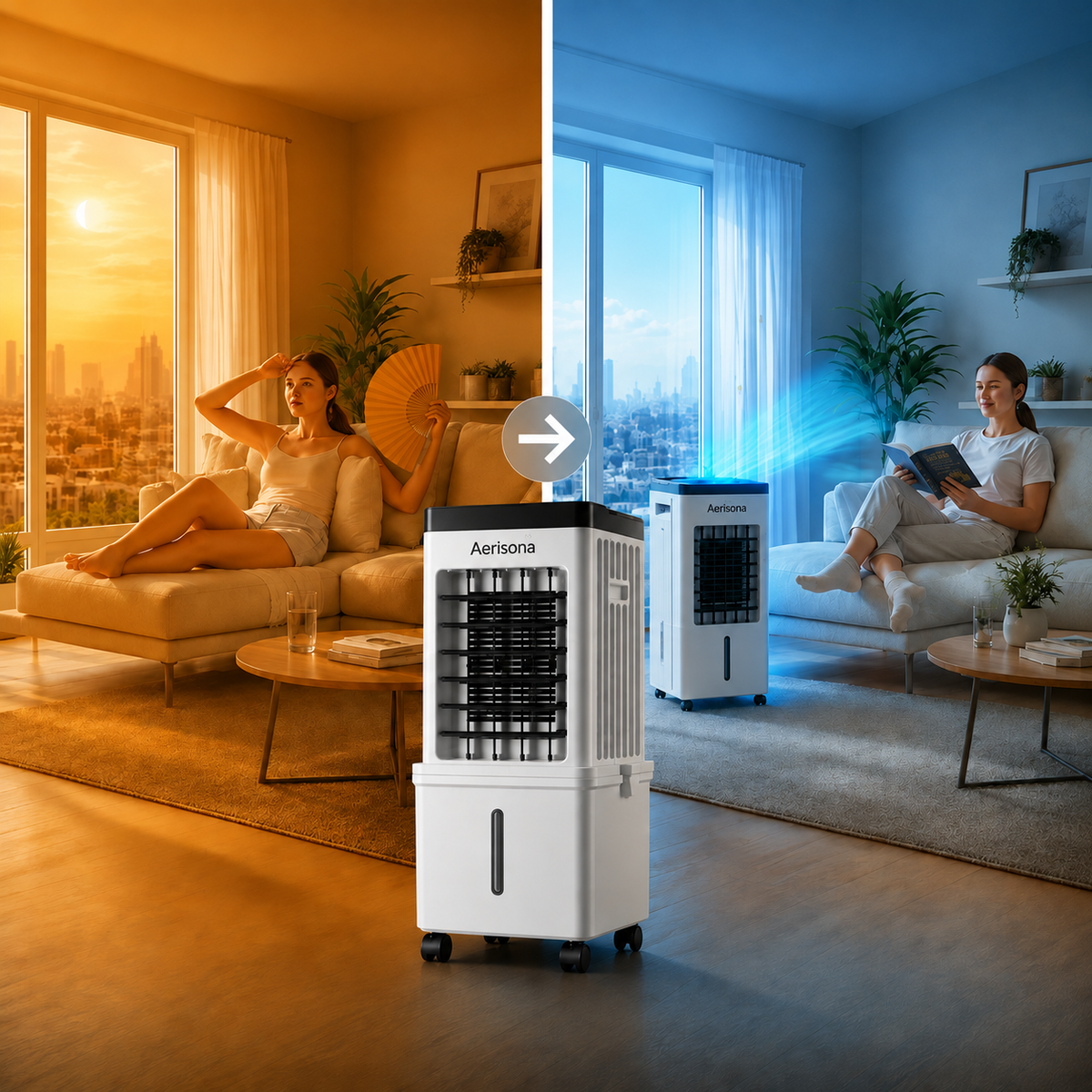 Rafraîchisseur d’air mobile 3-en-1 sans tuyau d’évacuation – refroidisseur par évaporation