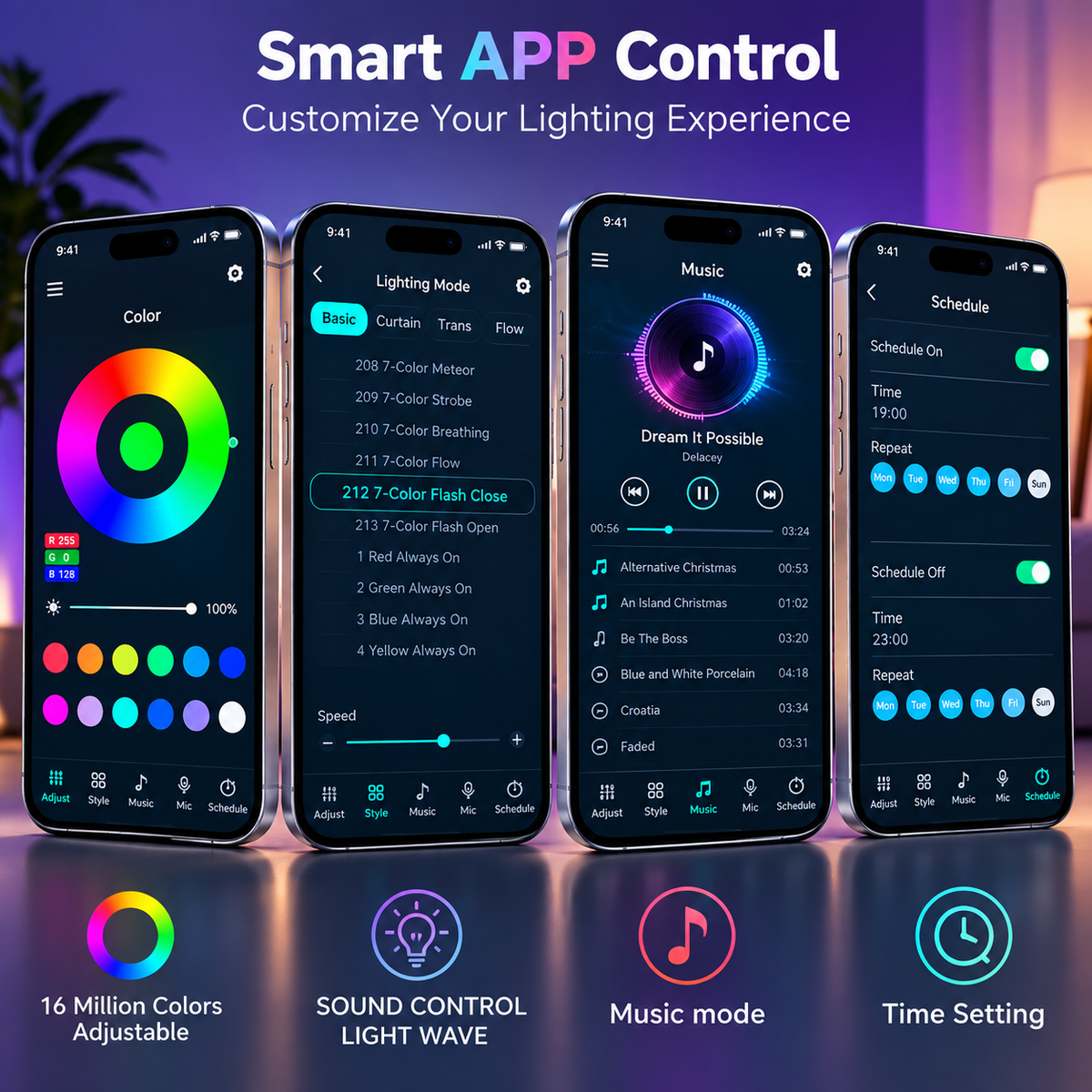 Lampe LED Feu d'Artifice Connectée | Contrôle par Application & Synchronisation Musicale