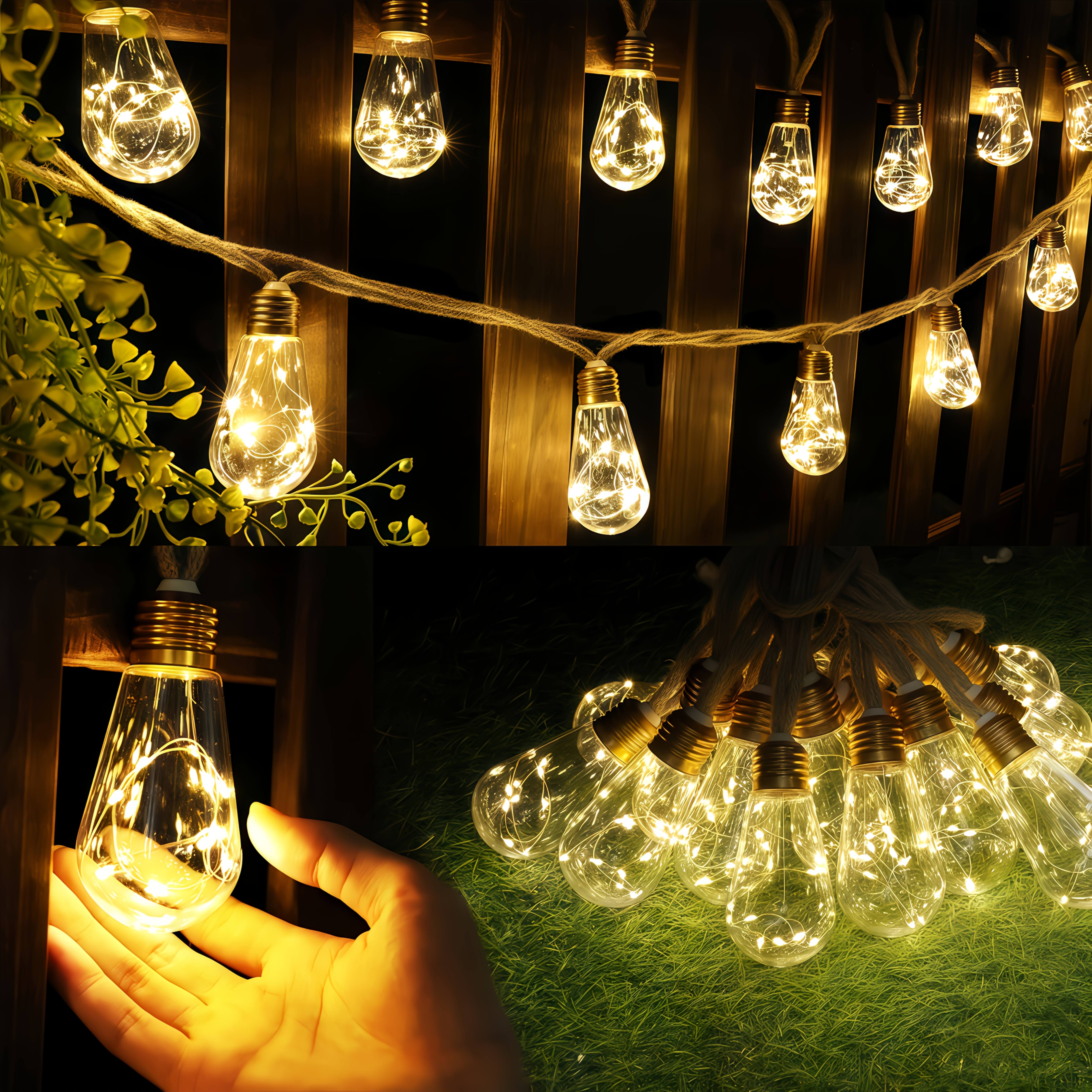 Guirlande Lumineuse Solaire Métal Jaune Ø7,5 m – 8 Modes, Extérieure, Ampoules Décoratives