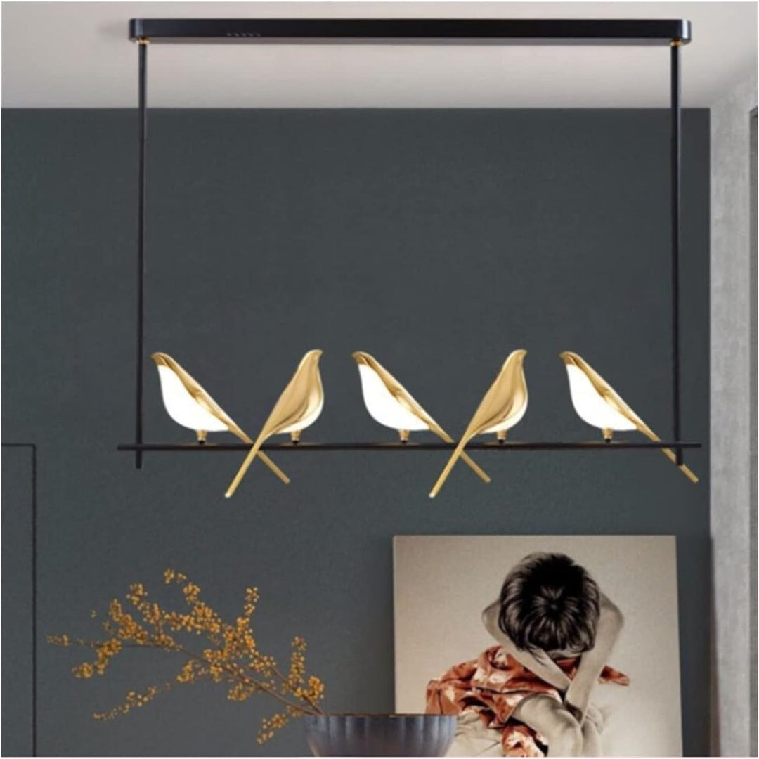 Aurévane – Suspension LED Oiseaux Anneau Doré Salon