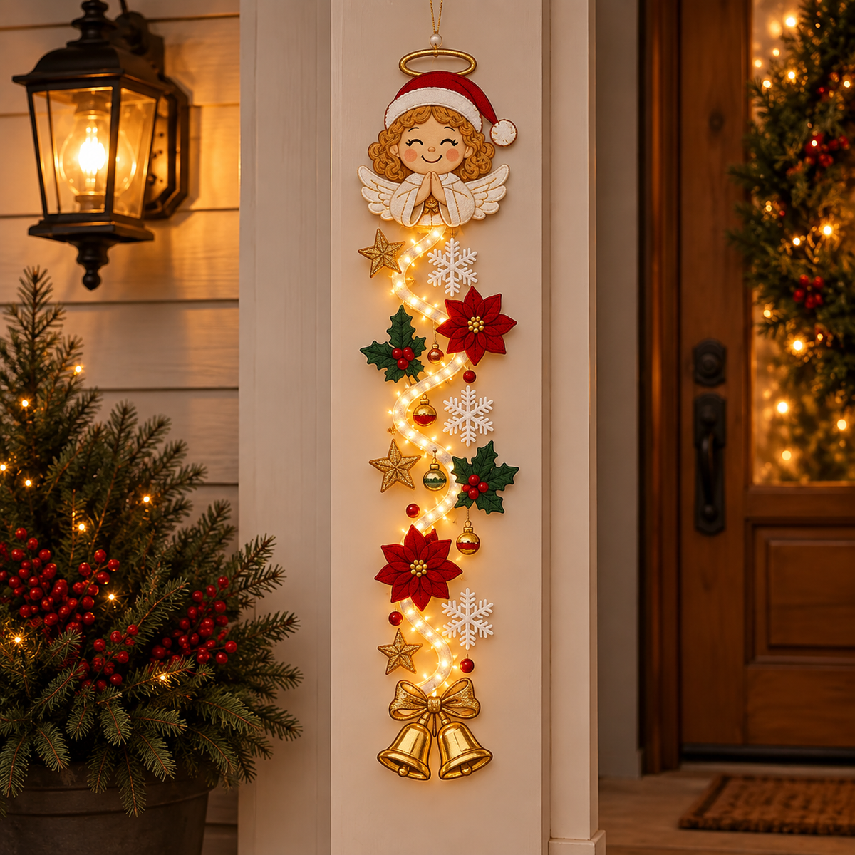 Décoration de porte de Noël lumineuse et plate – 6 motifs festifs en 2D