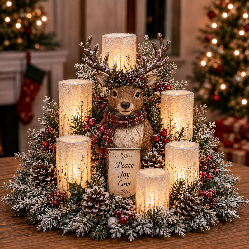 Décoration de Noël Lumineuse avec Bougie LED et Feuillage