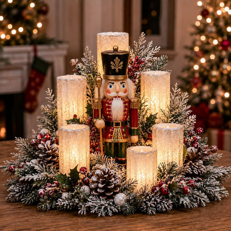 Décoration de Noël Lumineuse avec Bougie LED et Feuillage