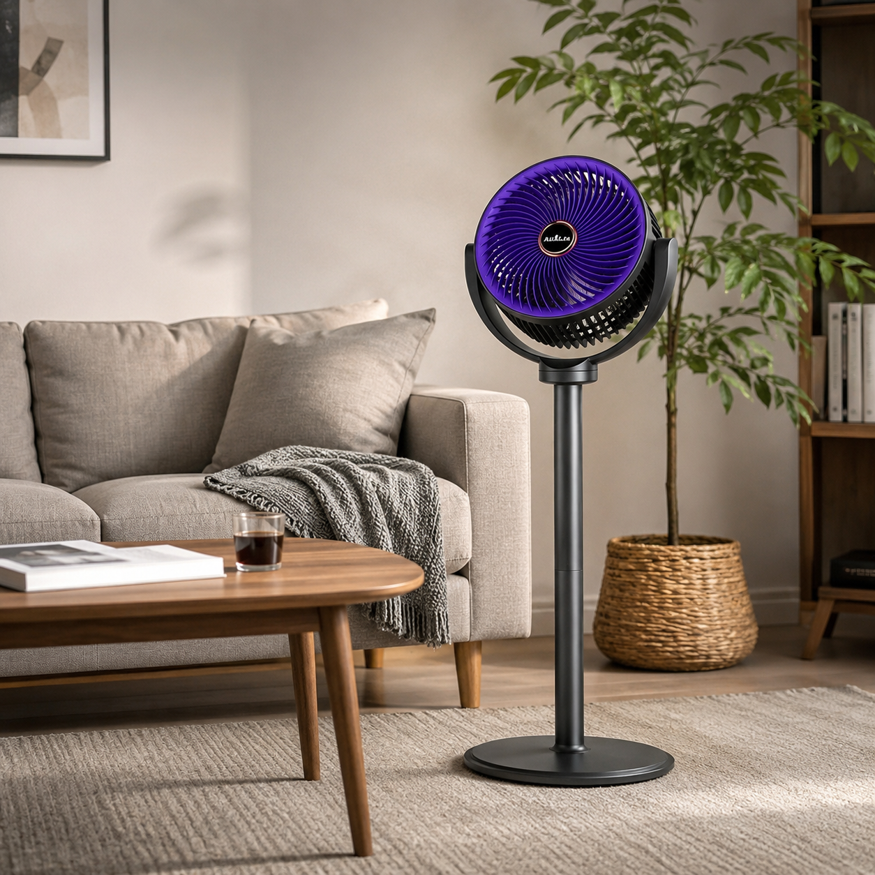 Ventilateur de Sol Pliable Plastique Noir 98 cm – Rétractable, Rotation à 360°, Recharge USB