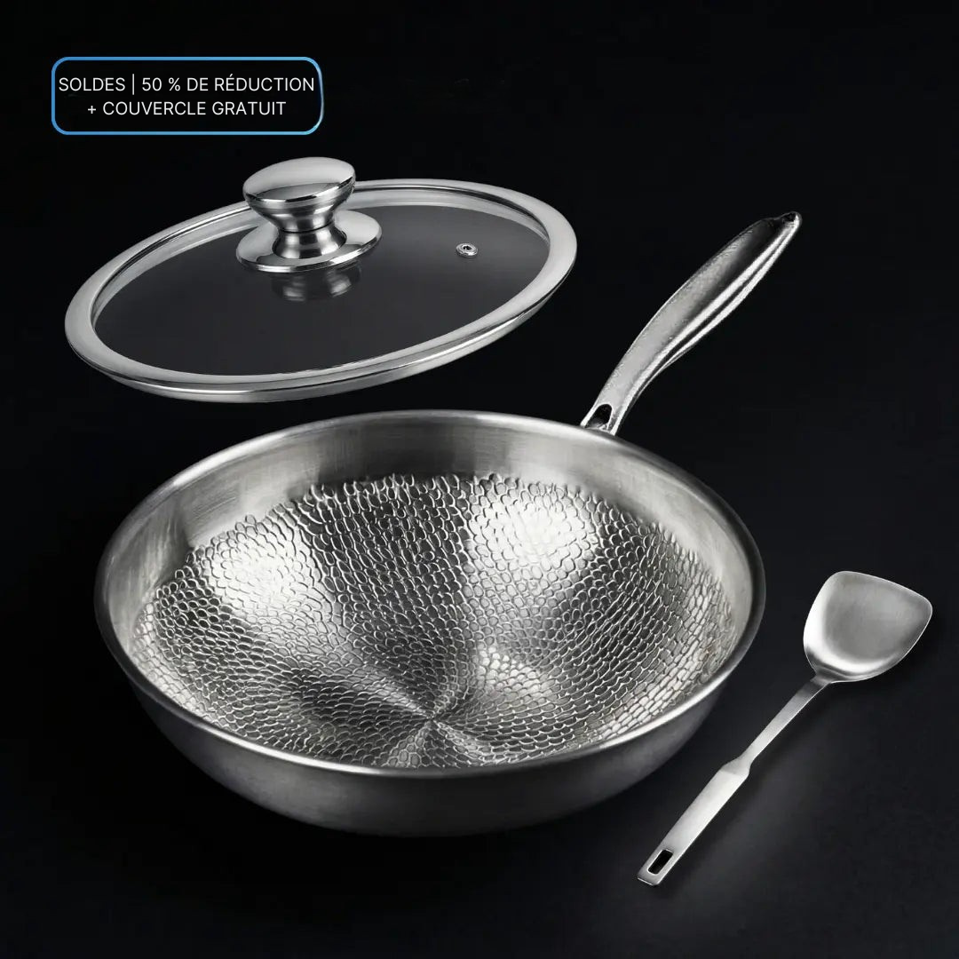 Poêle Wok | Titane Pur, Surface Martelée