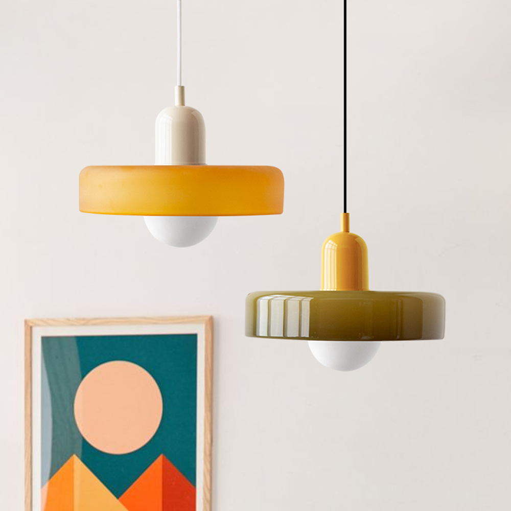 LuminoBau – Suspension Bauhaus en Verre Coloré, Design Moderne, Intérieur