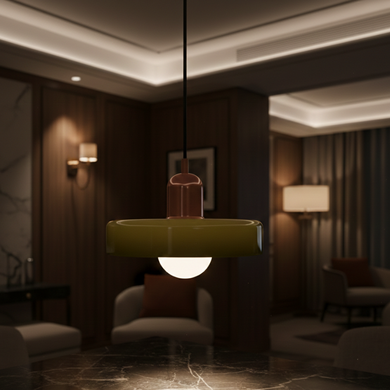 LuminoBau – Suspension Bauhaus en Verre Coloré, Design Moderne, Intérieur