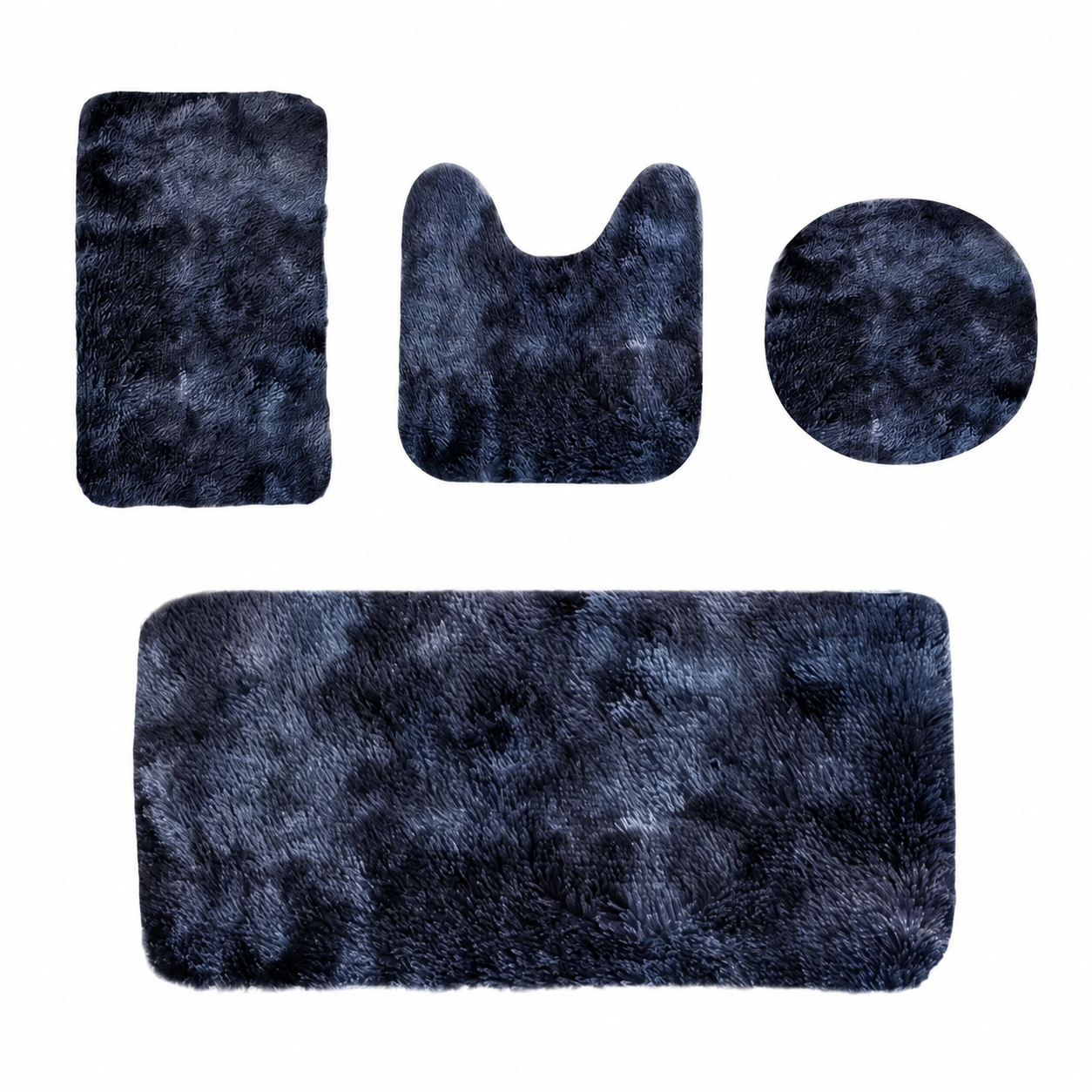 Ensemble Tapis Salle de Bain Fluffy Polyester Gris 4 pièces – Absorbant, Antidérapant, Lavable