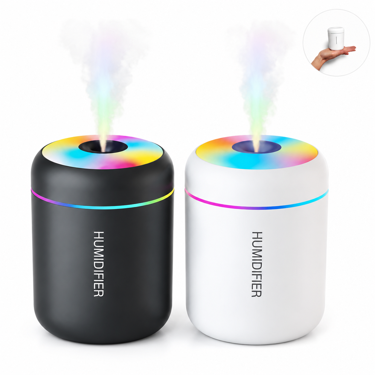 Diffuseur d’Huiles Essentielles Plastique Blanc Ø15 cm – Brume Froide, Veilleuse Multicolore, Diffusion d’Arômes