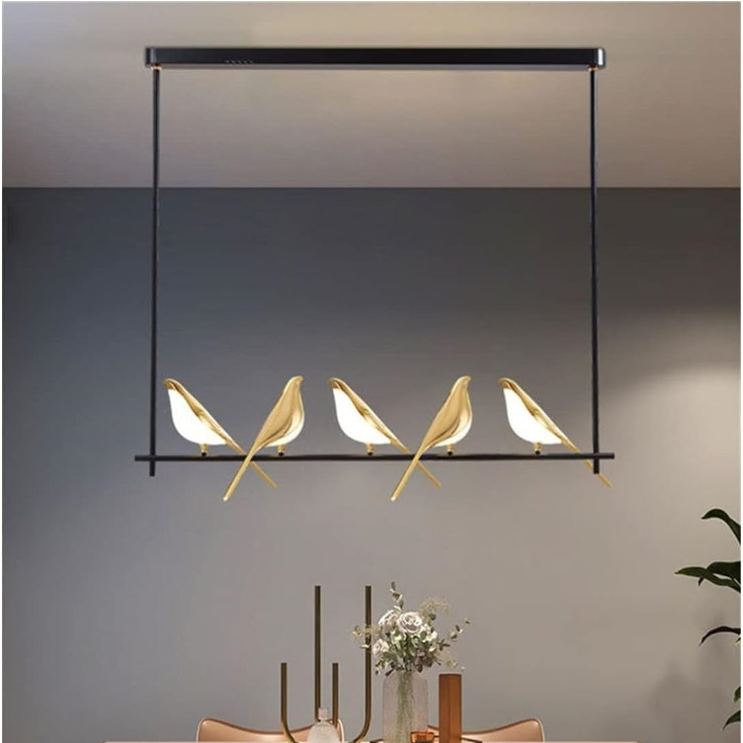 Aurévane – Suspension LED Oiseaux Anneau Doré Salon