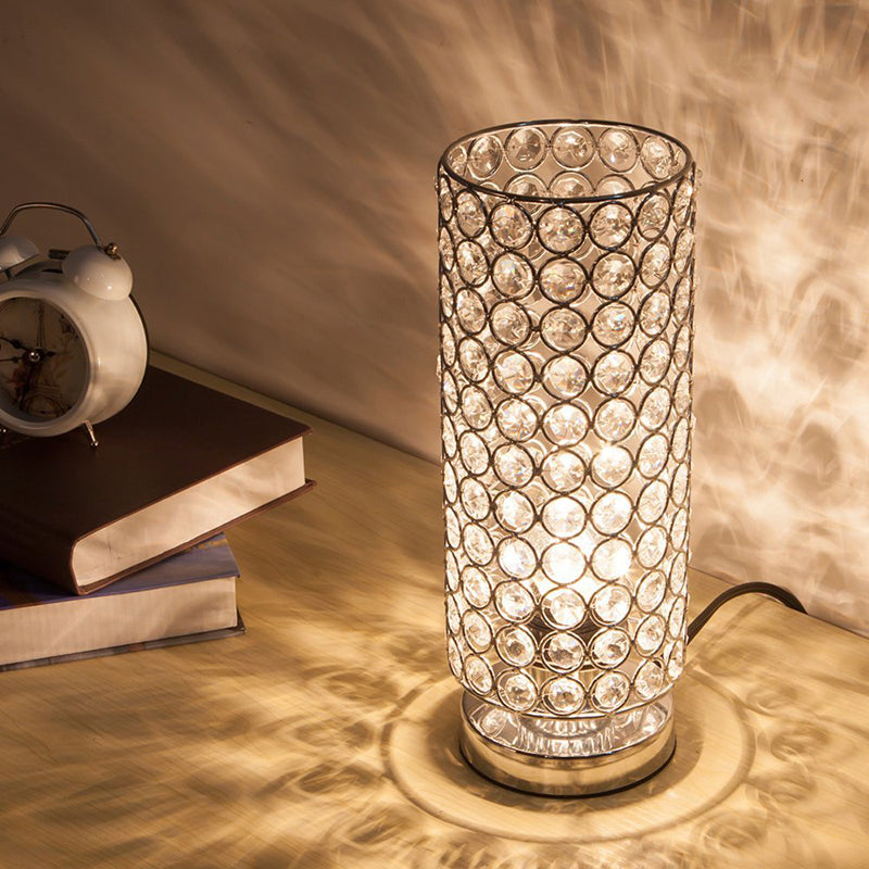 LuminaCrystal – Lampe de table en chrome avec éclairage nocturne en cristal