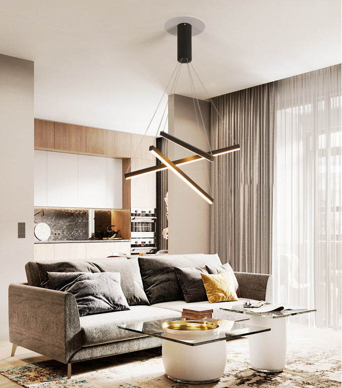 LumoNoir – Suspension LED Minimaliste Métal Moderne Lobby
