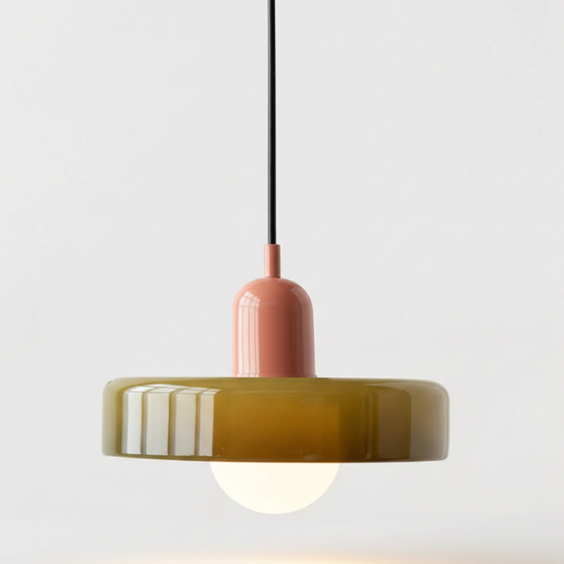 LuminoBau – Suspension Bauhaus en Verre Coloré, Design Moderne, Intérieur