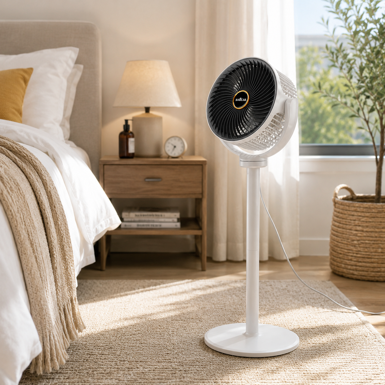 Ventilateur de Sol Pliable Plastique Noir 98 cm – Rétractable, Rotation à 360°, Recharge USB