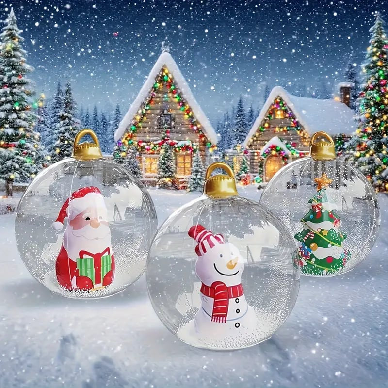 Boule de Noël lumineuse 60 cm avec LED et télécommande, déco extérieure bonhomme de neige, Père Noël, sapin ou renne