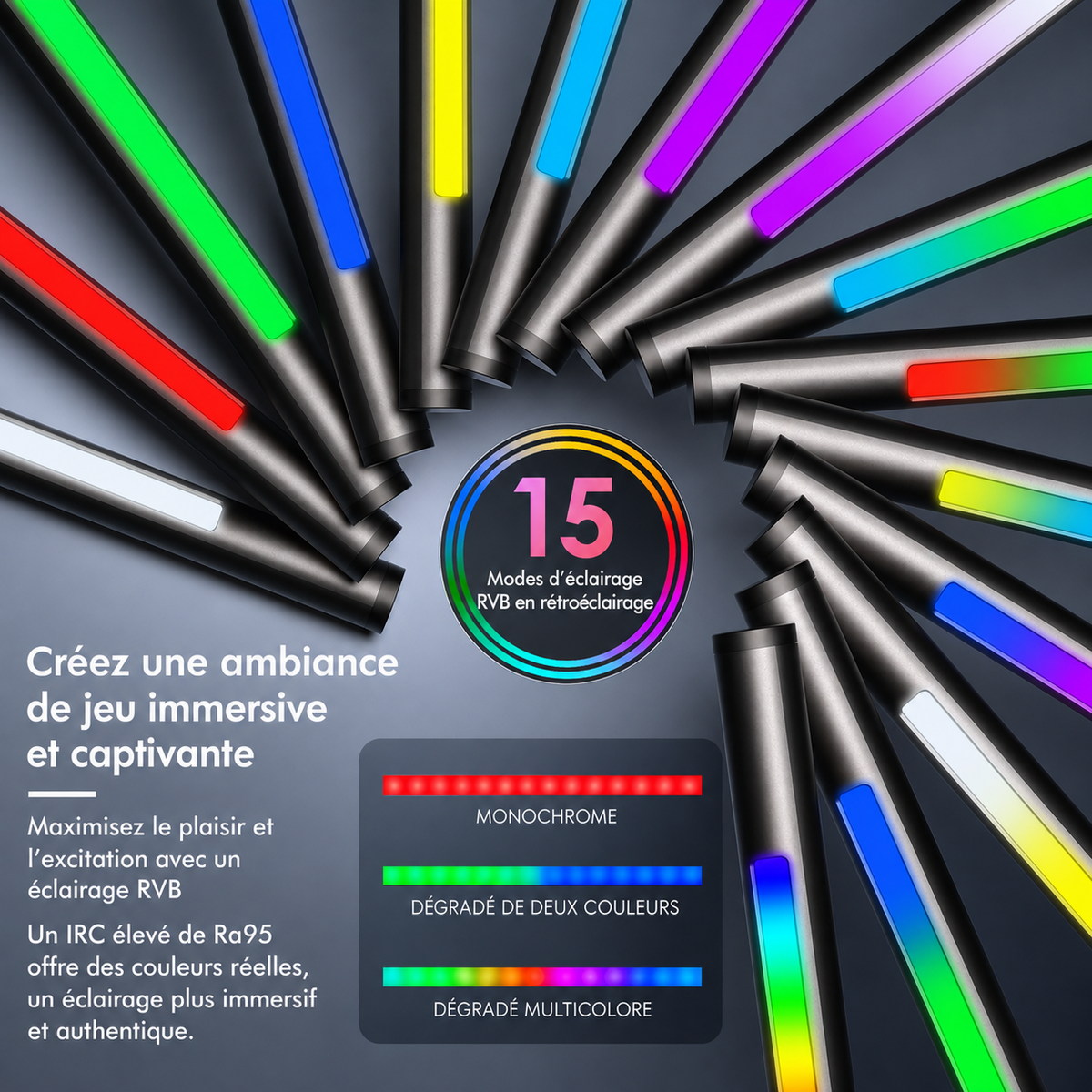 Barre Lumineuse LED | Rétroéclairage RVB, Clip Ajustable