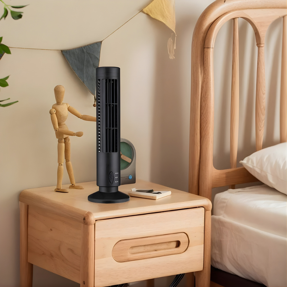 Mini climatiseur sans pales – Ventilateur de table USB compact à 2 vitesses