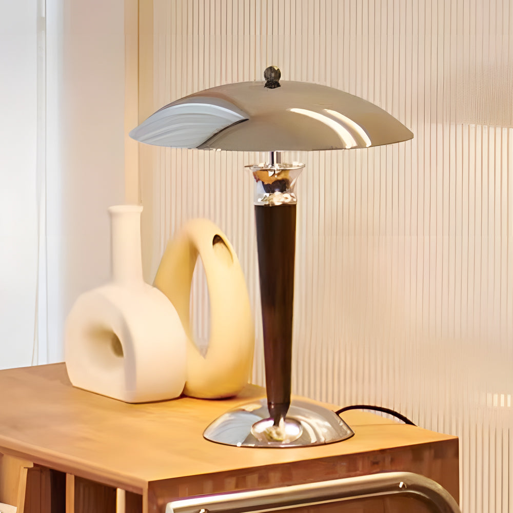 RetroGlow – Lampe LED Champignon Rétro Chrome et Bois Salon
