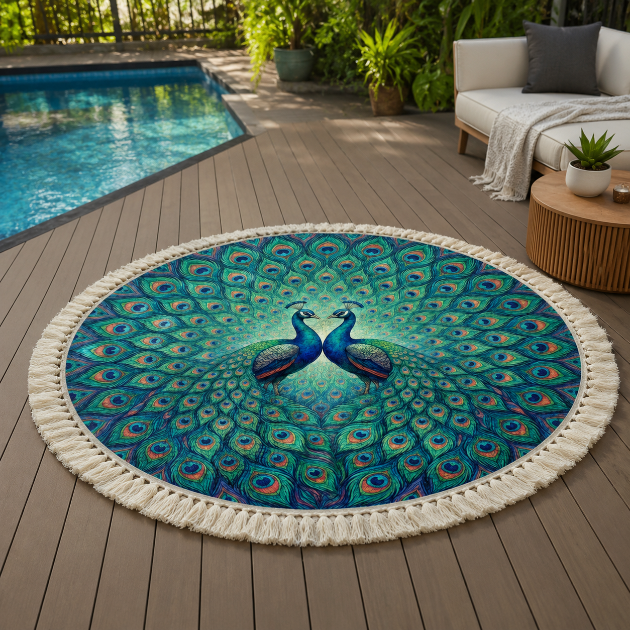 Serviette de Plage Ronde Éponge Bleu Ø150 cm – Séchage Rapide, Multi-Usage, Absorbante
