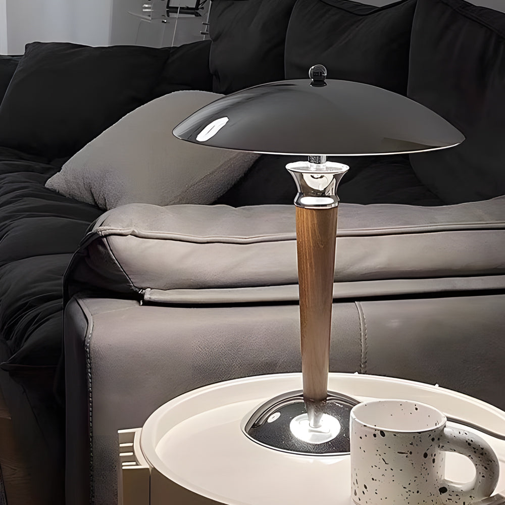 RetroGlow – Lampe LED Champignon Rétro Chrome et Bois Salon
