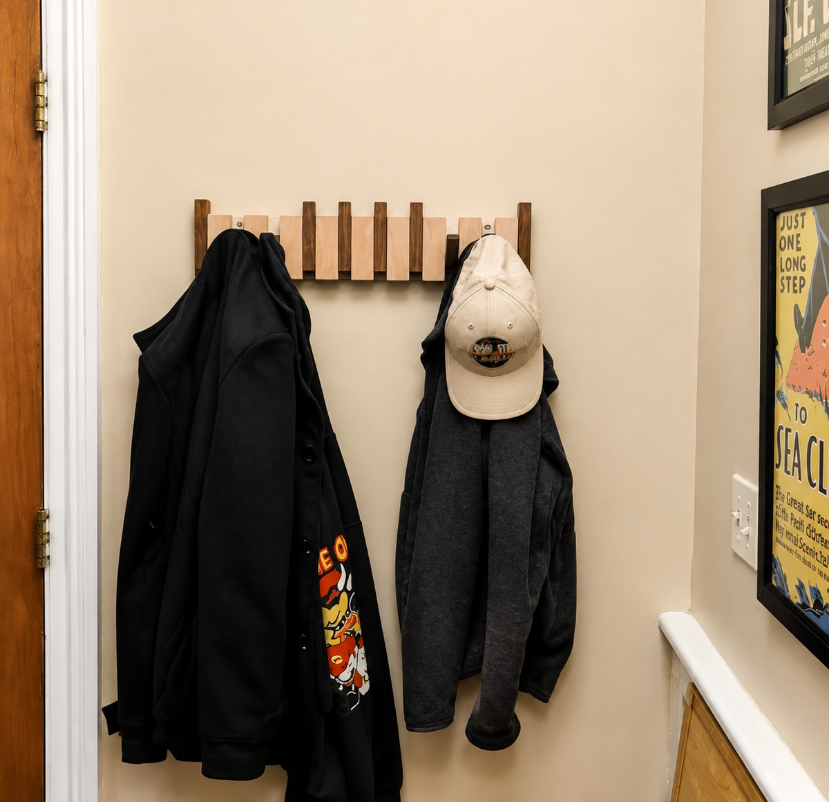 Porte Manteau Mural Bois Massif, Design Inspiré Piano
