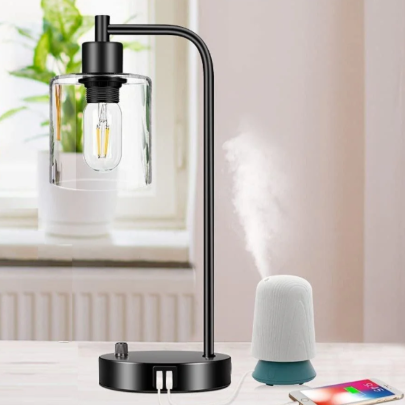 IndustriGlow Lampe de Table Industrielle avec Ports USB et Éclairage Dimmable