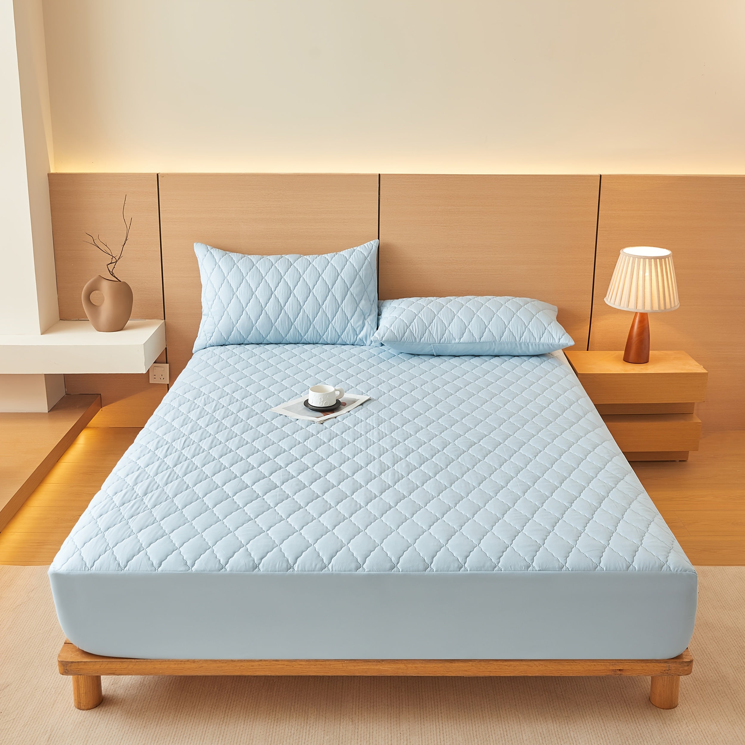 Housse de Matelas Matelassée Polyester Blanche 160 × 200 cm – Face Supérieure Imperméable, Lavable en Machine, Maintien Semi-Couvert