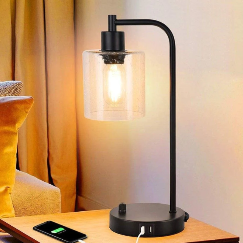 IndustriGlow Lampe de Table Industrielle avec Ports USB et Éclairage Dimmable