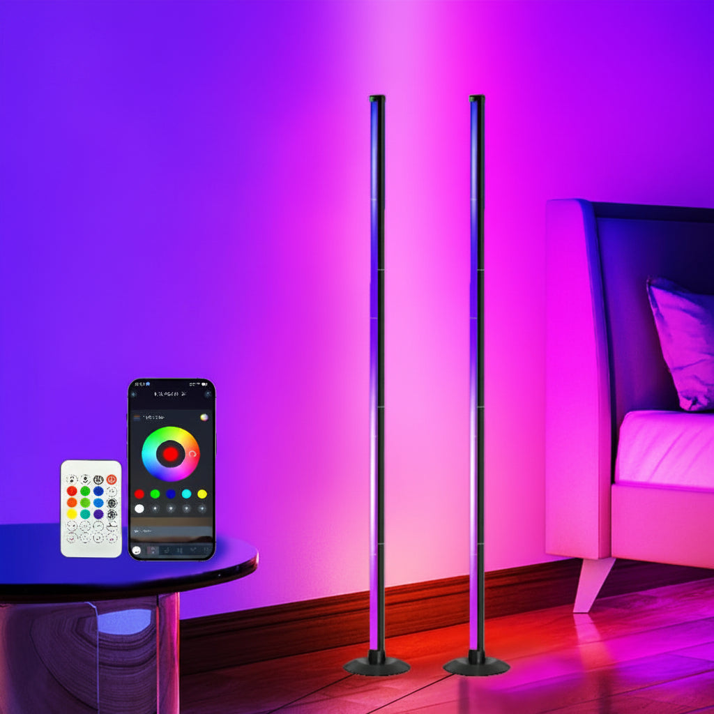 Lampadaire LED RGBIC Aluminium Noir 140 cm – Variateur, Contrôle App, Télécommande
