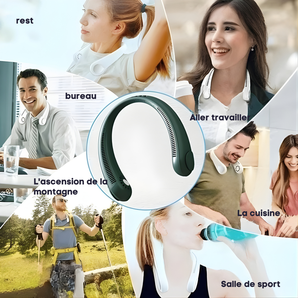 Ventilateur de Cou Portable | Ventilateur Mains Libres Rechargeable USB avec Vitesses Réglables