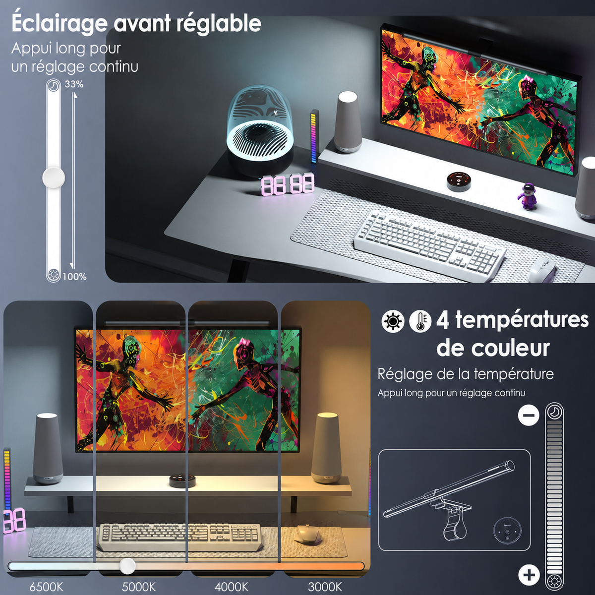 Barre Lumineuse LED | Rétroéclairage RVB, Clip Ajustable