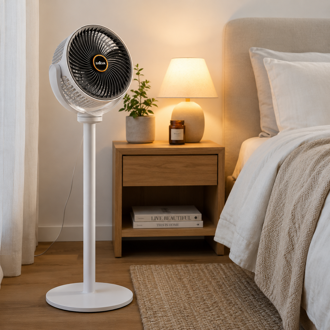Ventilateur de Sol Pliable Plastique Noir 98 cm – Rétractable, Rotation à 360°, Recharge USB