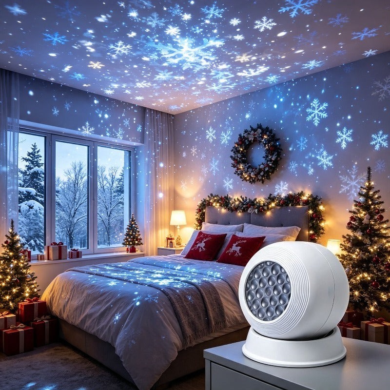 Projecteur LED Flocon de Neige Moderne – Rotation à 360°, USB, Lumière Douce