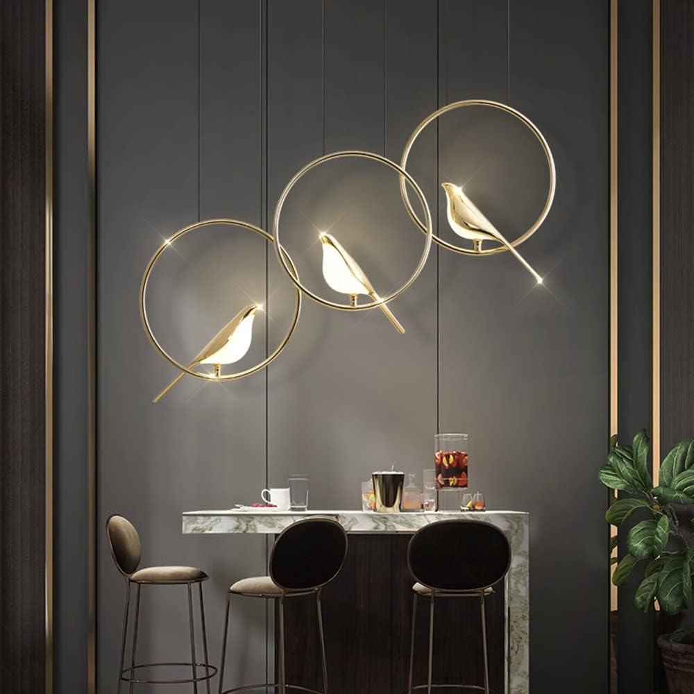 Aurévane – Suspension LED Oiseaux Anneau Doré Salon