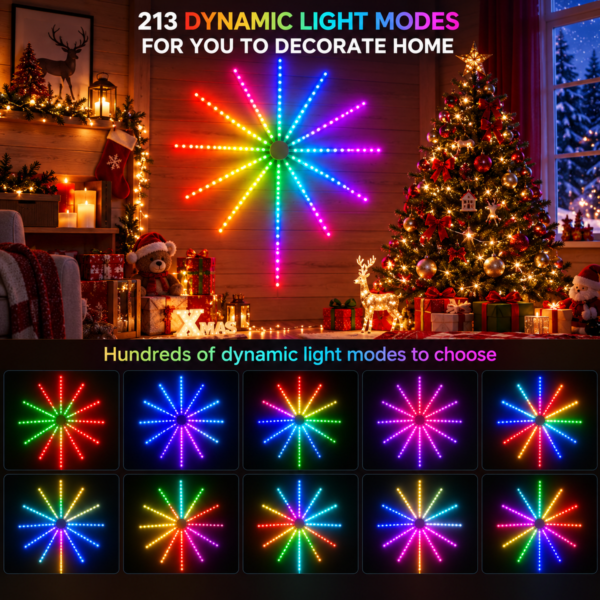 Lampe LED Feu d'Artifice Connectée | Contrôle par Application & Synchronisation Musicale