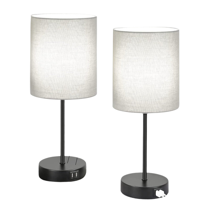 LinnenLuxe – Lot de 2 lampes de table modernes avec USB et prise secteur
