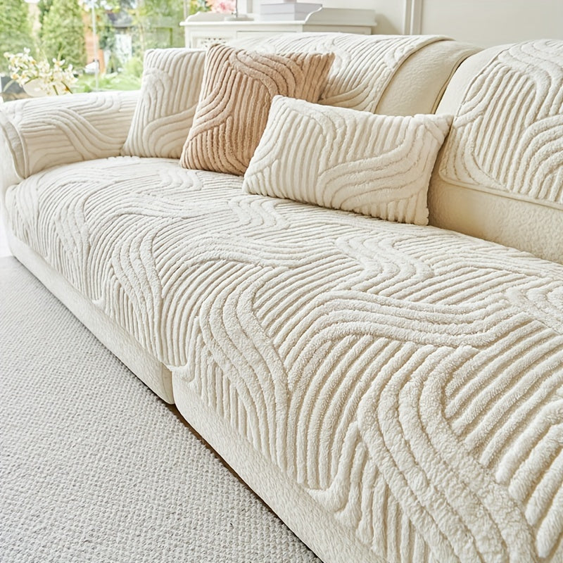Housse de Fauteuil Velours Polyester Beige – Antidérapante, Lavable, Assise Séparée