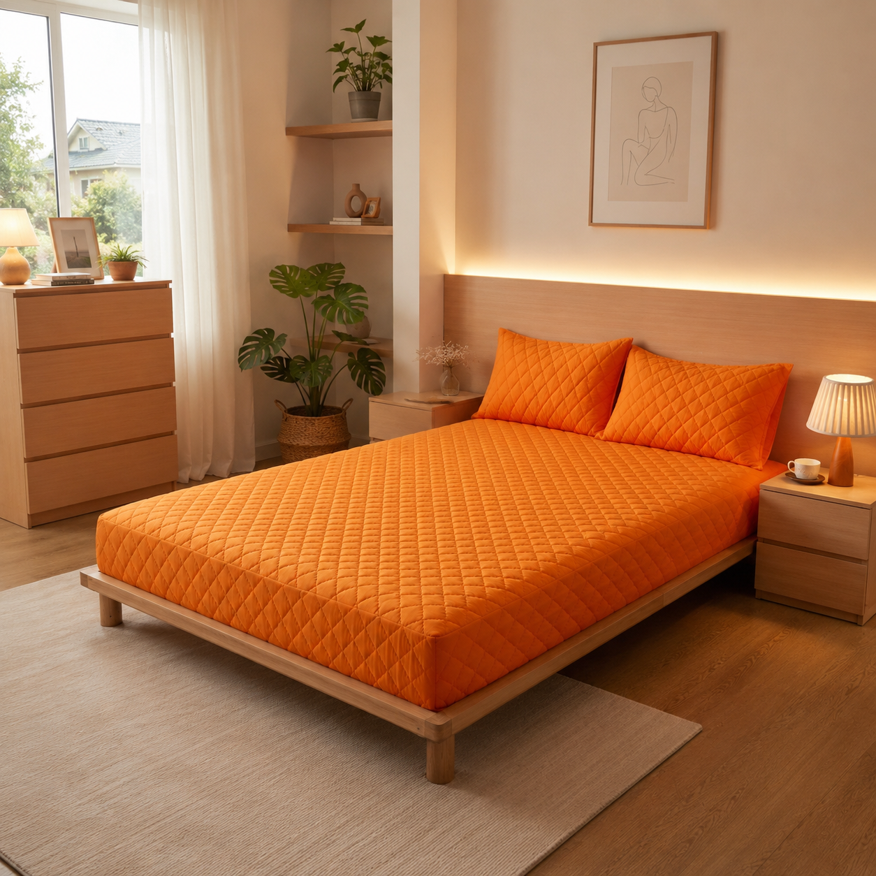 Housse de Matelas Matelassée Polyester Blanche 160 × 200 cm – Face Supérieure Imperméable, Lavable en Machine, Maintien Semi-Couvert