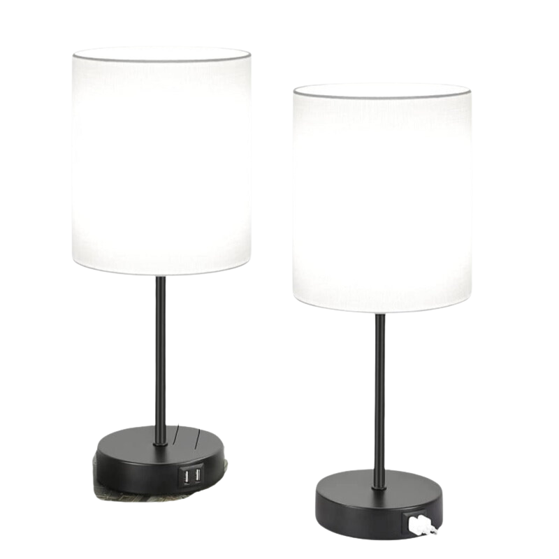 LinnenLuxe – Lot de 2 lampes de table modernes avec USB et prise secteur