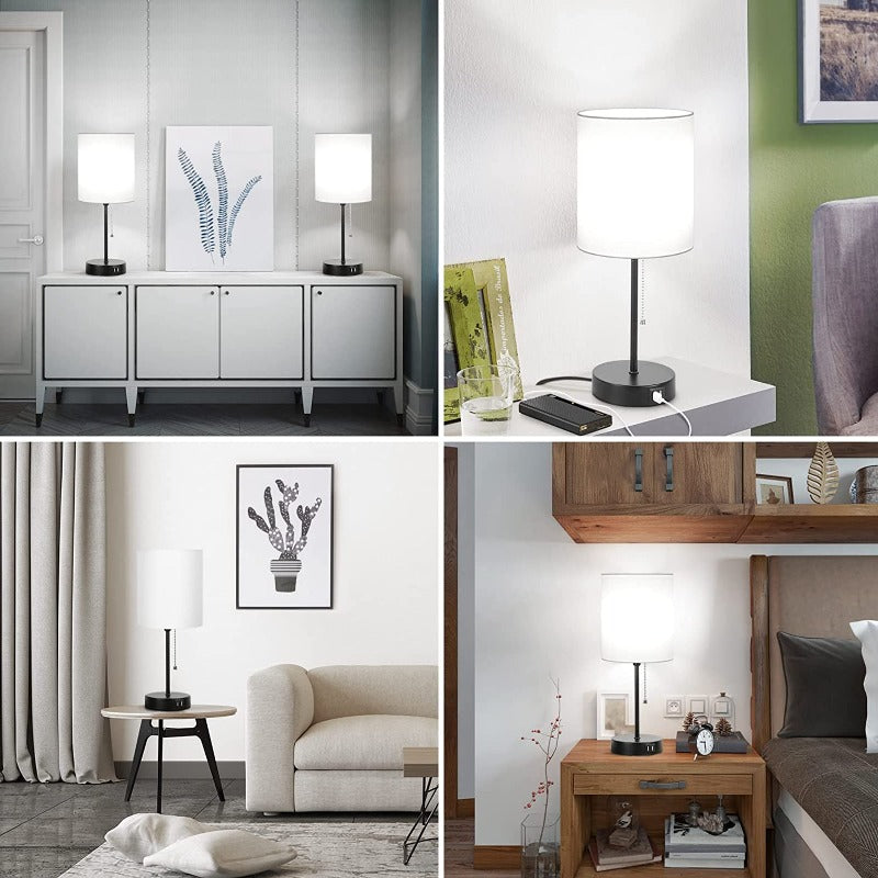 LinnenLuxe – Lot de 2 lampes de table modernes avec USB et prise secteur