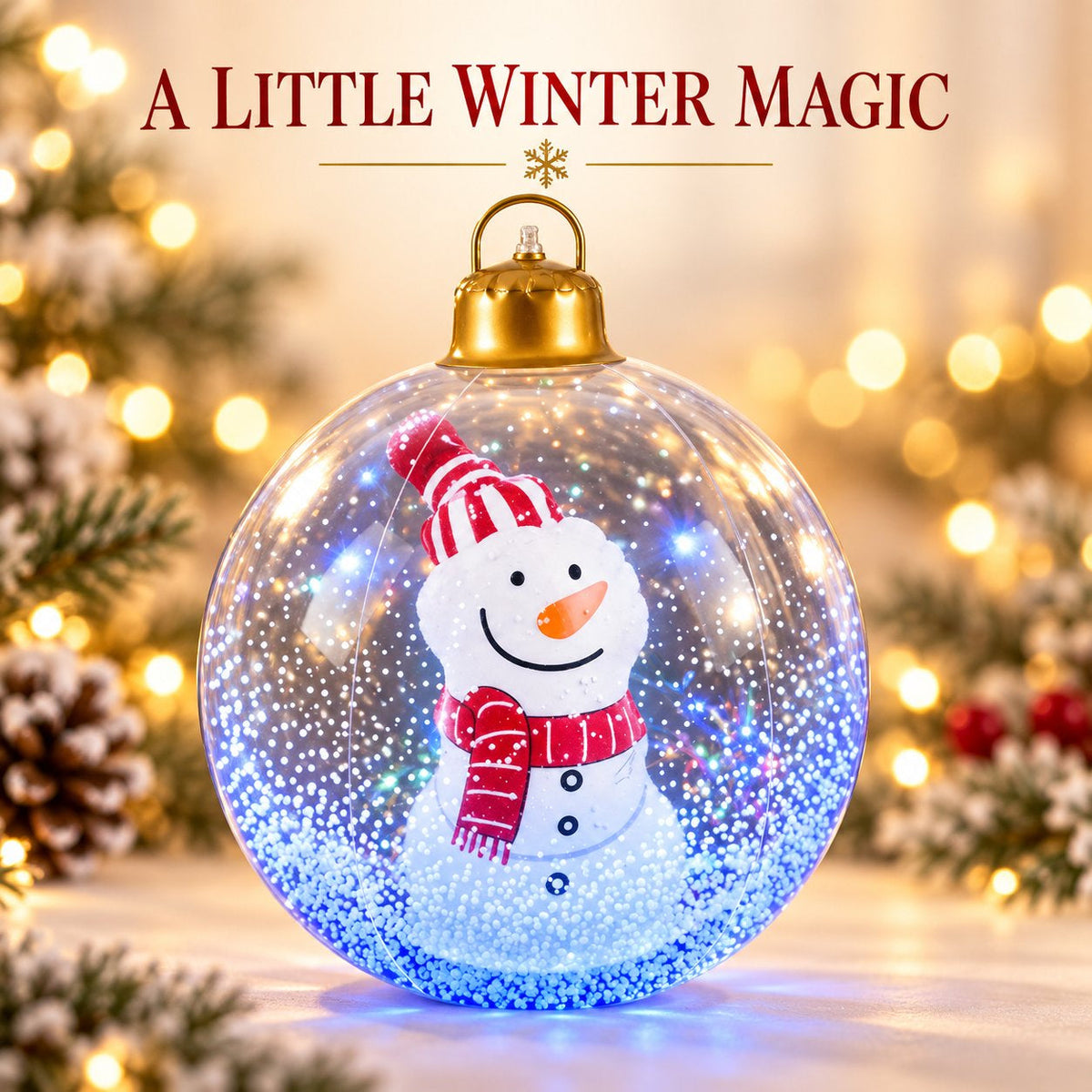 Boule de Noël lumineuse 60 cm avec LED et télécommande, déco extérieure bonhomme de neige, Père Noël, sapin ou renne