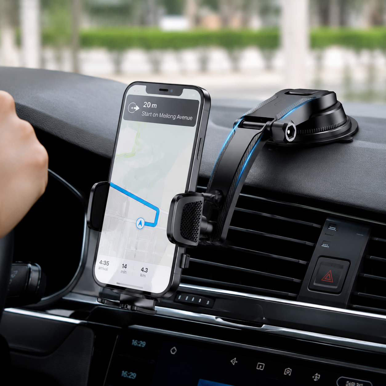 Support Téléphone Voiture Ajustable ABS Noir 15 cm – Tableau de Bord, Rotation 360°, Usage Universel