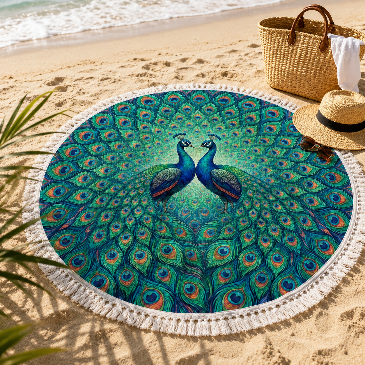 Serviette de Plage Ronde Éponge Bleu Ø150 cm – Séchage Rapide, Multi-Usage, Absorbante