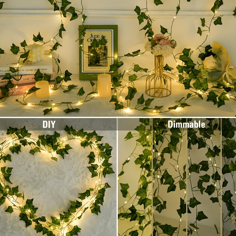 Guirlande Lumineuse Solaire Lierre Plastique Vert 7 m – 50 LED, 8 Modes, Extérieur