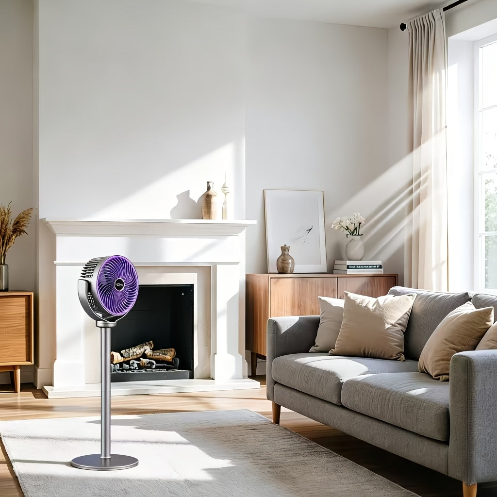 Ventilateur de Sol Pliable Plastique Noir 98 cm – Rétractable, Rotation à 360°, Recharge USB
