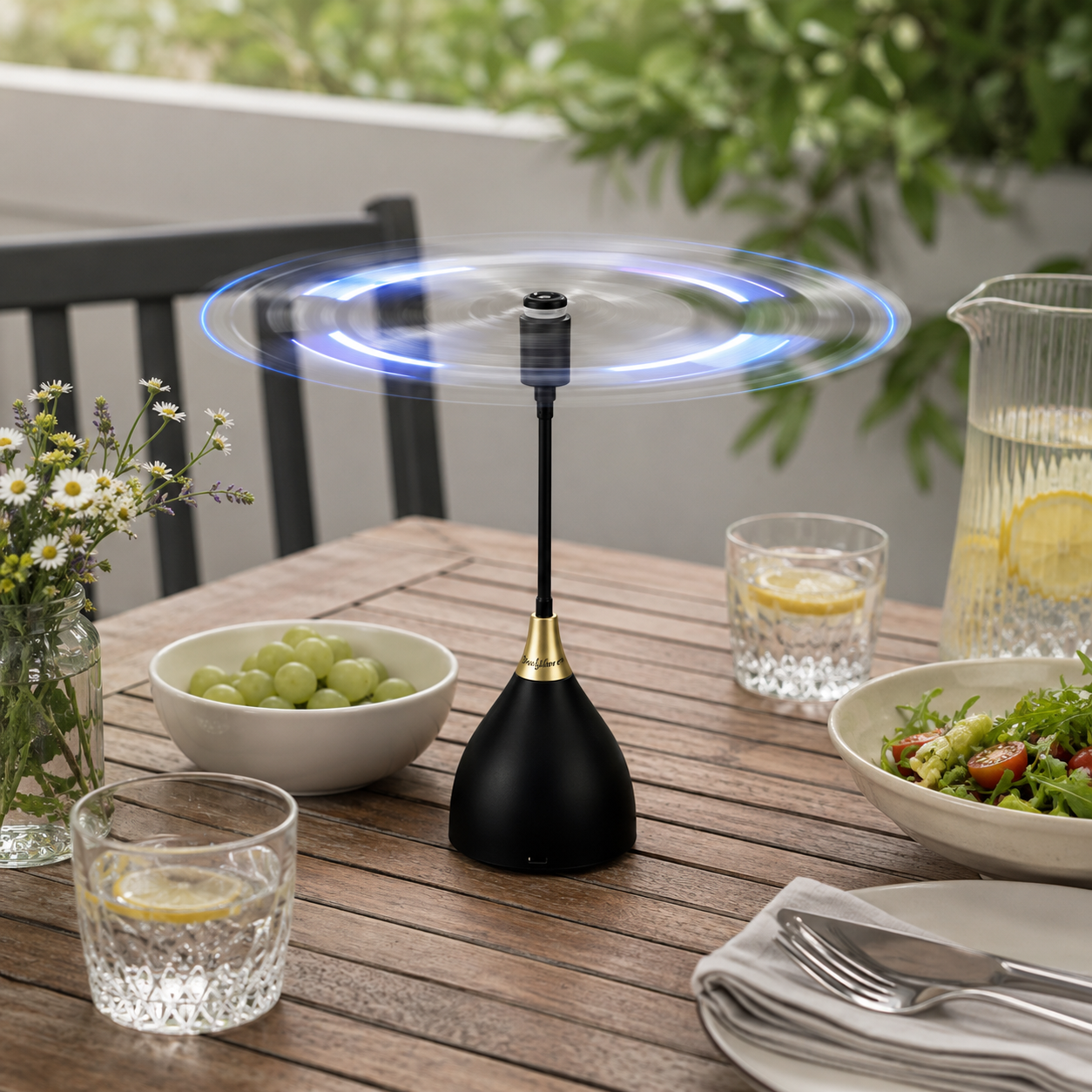 Ventilateur Anti-Mouches de Table Plastique Noir Ø25 cm – USB ou Piles, Portable, Lames Flexibles