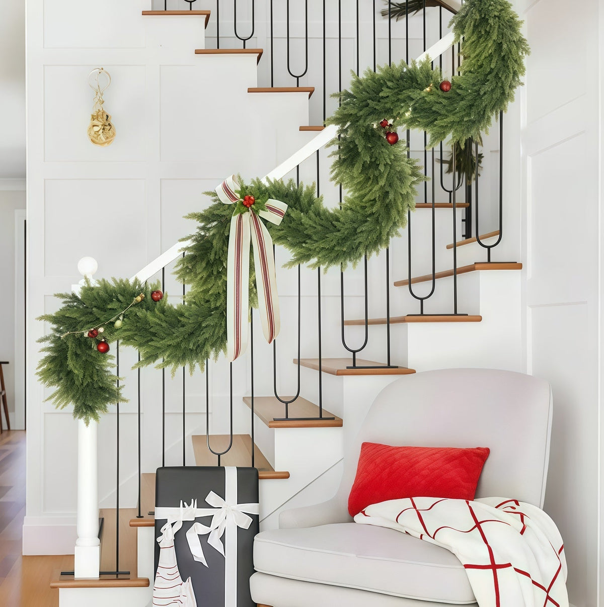 Guirlande de cèdre artificielle lot de 2, 180 cm, aspect réaliste pour cheminée, escalier et porte