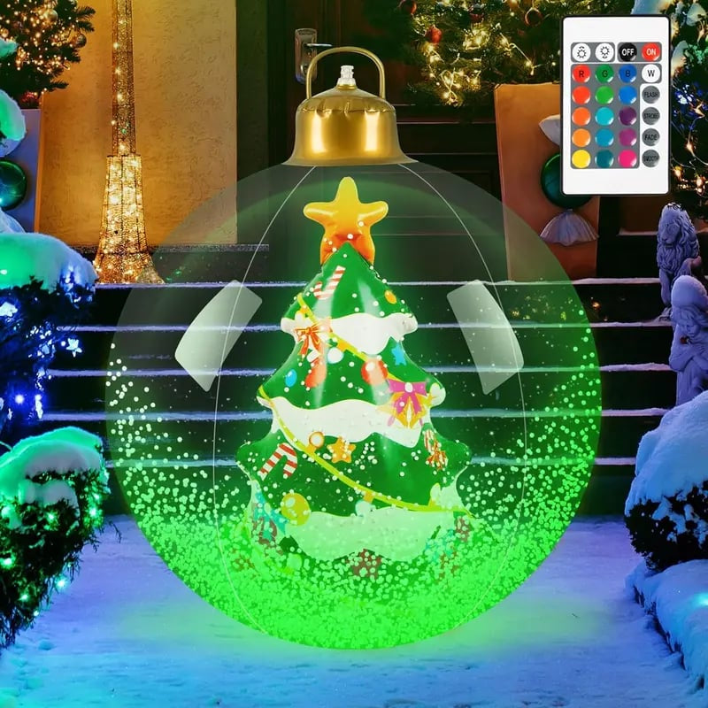 Boule de Noël lumineuse 60 cm avec LED et télécommande, déco extérieure bonhomme de neige, Père Noël, sapin ou renne