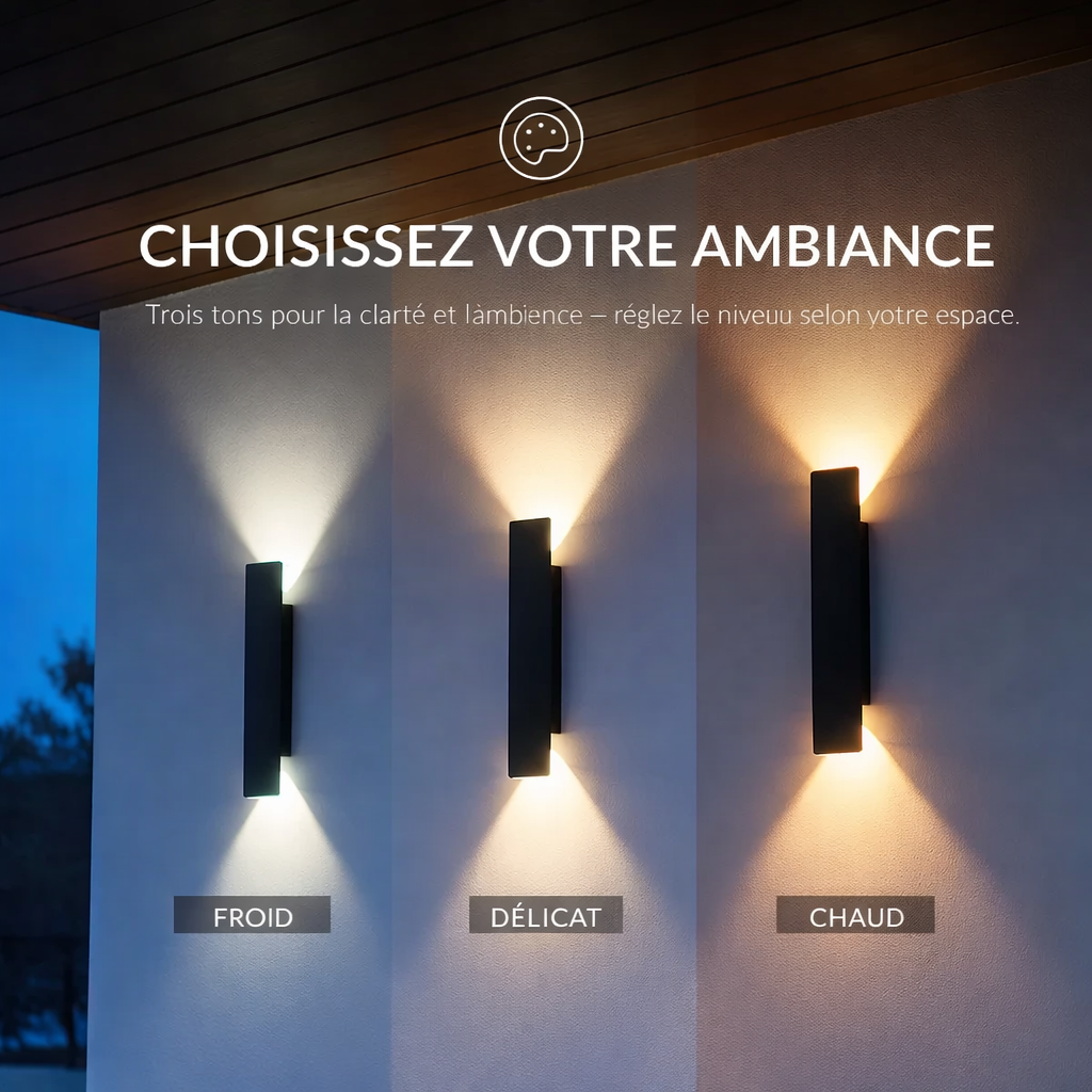 Applique murale LED aluminium étanche IP65 éclairage up down design moderne façade terrasse entrée